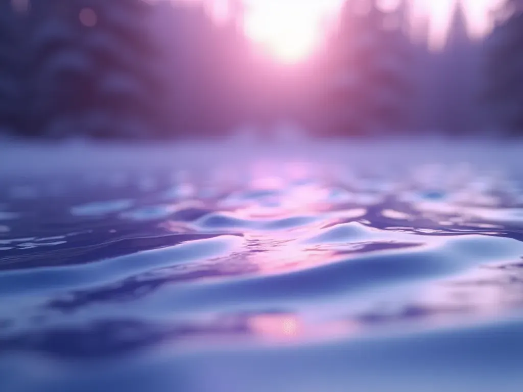 frekans dalga şekli An abstract representation of sound waves in soft purple and blue tones rippling across a calm surface with blurred background elements suggesting tranquility without specific cultural markers or text.