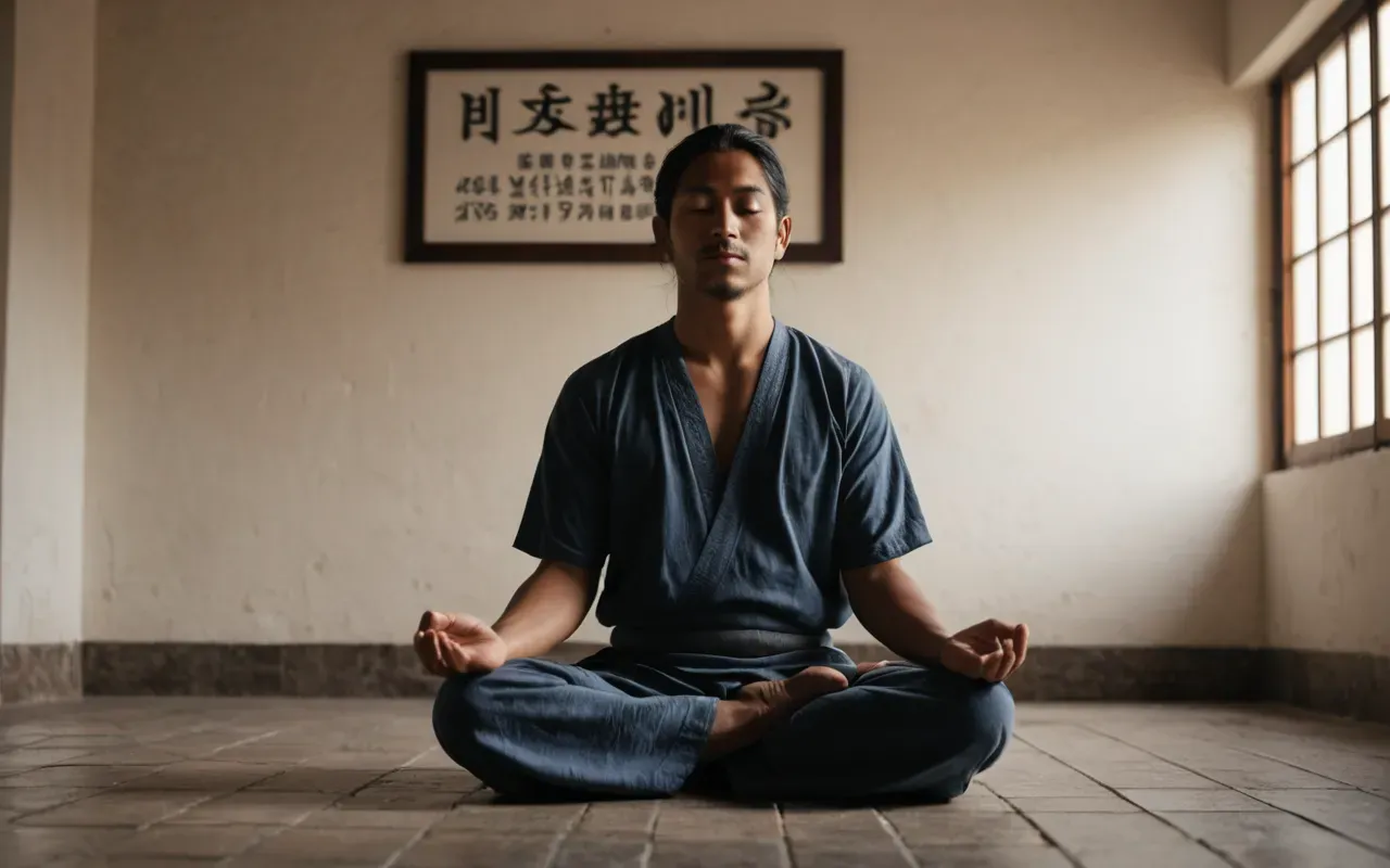 meditasyon ve huzur A calm person meditating in a minimalist room with soft ambient lighting and no visible objects or text just pure peace and serenity.