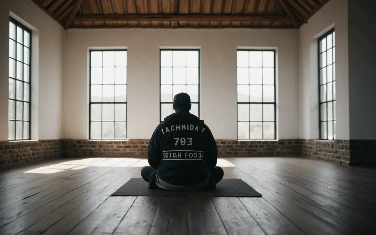 ses şifası uygulaması A person sitting cross legged in a minimalist room with soft natural light coming through large windows holding a tuning fork.