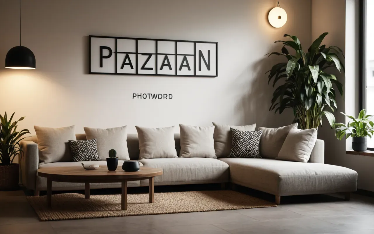 iç huzur bulma Interior of a modern minimalist room with warm lighting, comfortable cushions on the floor, and plants creating a serene atmosphere