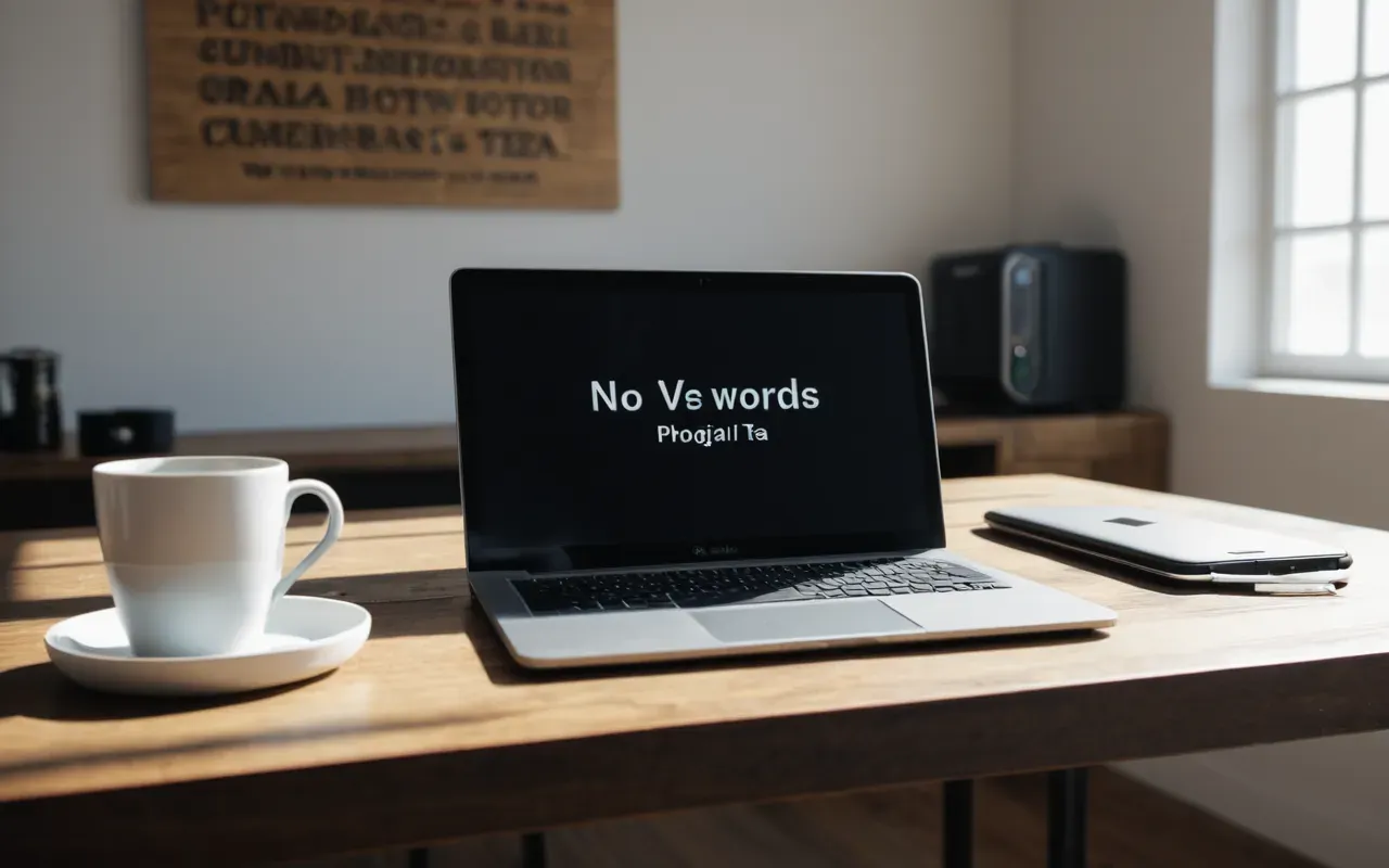 modern çalışma alanı huzur Modern minimalist workspace with a laptop closed on a wooden desk, a cup of herbal tea beside it, soft afternoon light creating long shadows, clean organized environment without any text or objects displaying words.