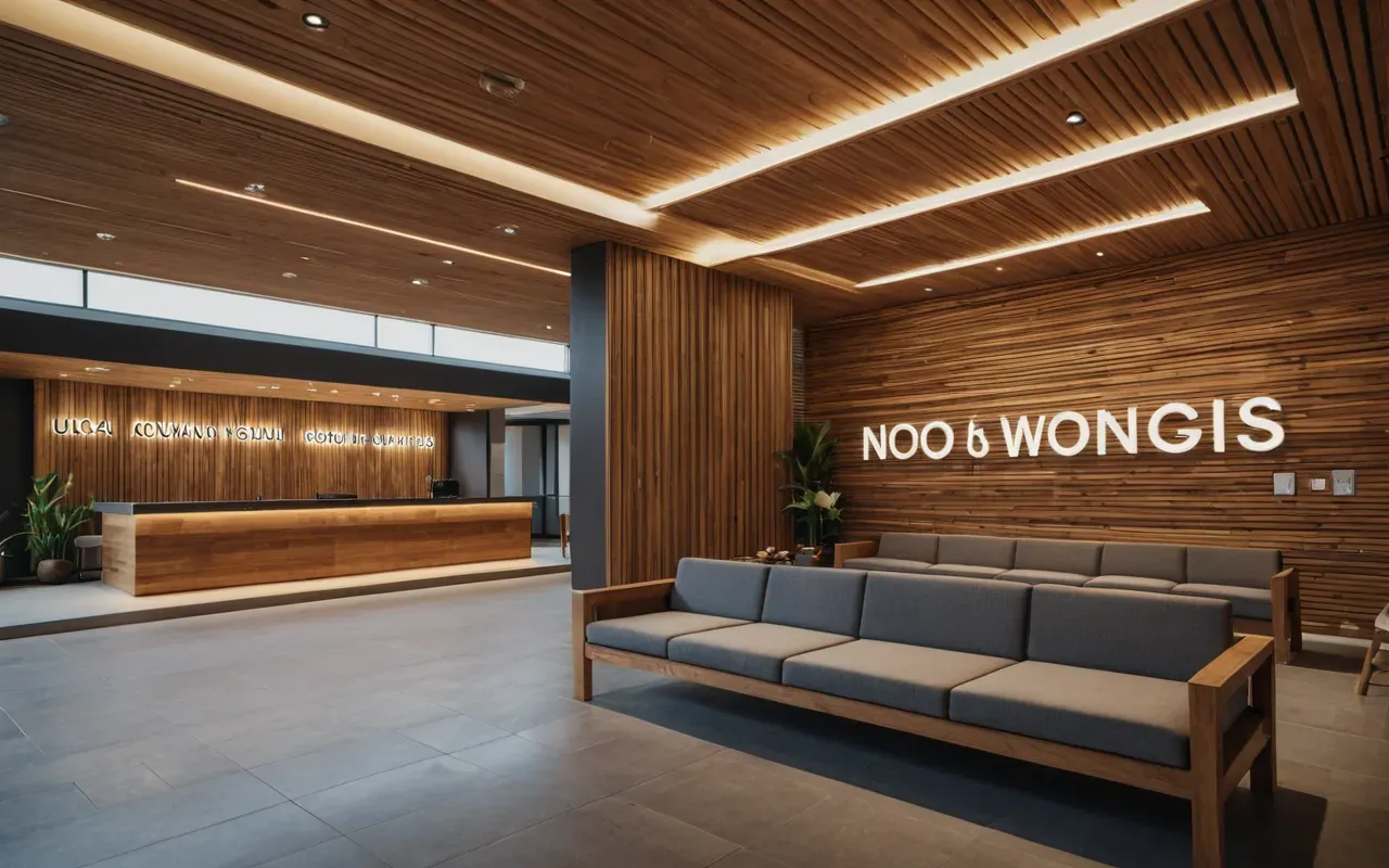 yaşam tarzı platformu Wide shot of a modern wellness center interior with natural wood elements, soft ambient lighting, and comfortable seating areas for relaxation