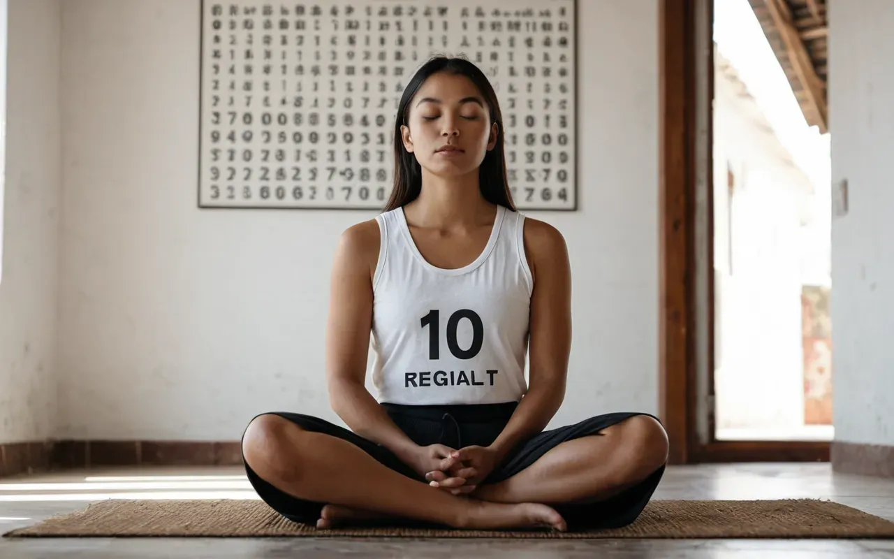meditasyon pratiği A person sitting in a meditative posture with eyes closed and hands resting on knees in a bright minimalist room filled with soft natural light.