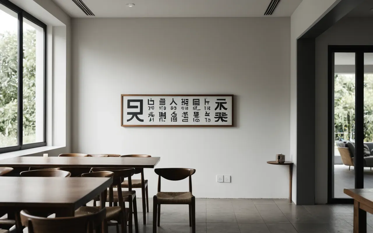 Wide editorial photograph of a serene modern interior with soft diffused daylight and minimalist furniture in neutral tones